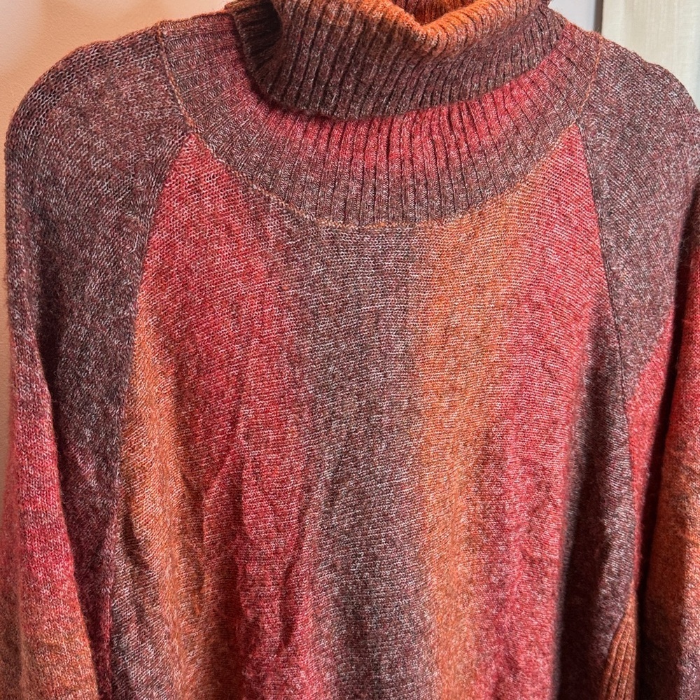 M Made in Italy Poncho Rust Combo Terracotta Orange Size S – Oversized Fall - Picture 6 of 10